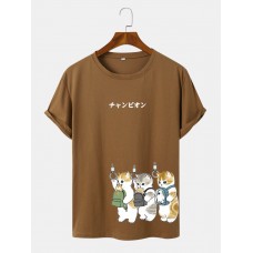 Mens Japanese Cute Cat Print Casual Short Sleeve T  Shirts