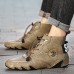 Menico Men’s Leather Soft Non  Slip Elastic Adjustment Hand Stitching Casual Flat Boots