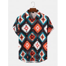 Mens Retro Geometric Print Hem Cuff All Matched Shirts
