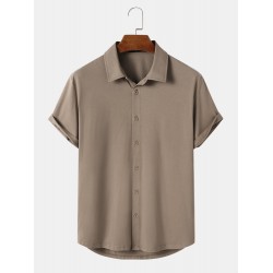 Mens Solid Color Button Up Daily Short Sleeve Shirts