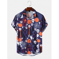 Mens Pumpkin   Skull Halloween Print Short Sleeve All Matched Shirts