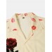 Mens Rose Red Lips Print Revere Collar Short Sleeve Shirts