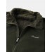 Mens Pure Color Fleece Pocket Lined Stand Collar Thick Warm Track Jacket