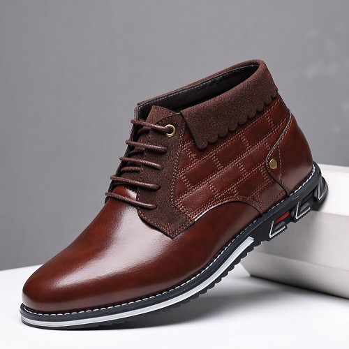 Menico Men’s Faux Leather Business Casual Lace  Up Round Toe Oversized Flat Boots
